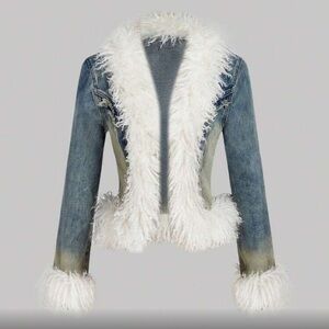 Denim Jacket with White Fur Trim
